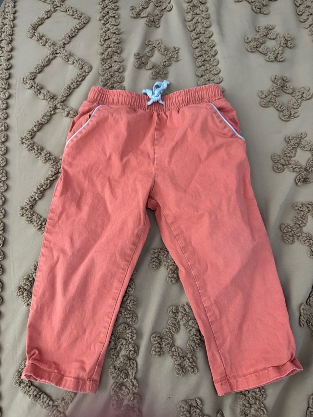 Kids Coral Elastic-Waist Casual Pants with Contrast Piping